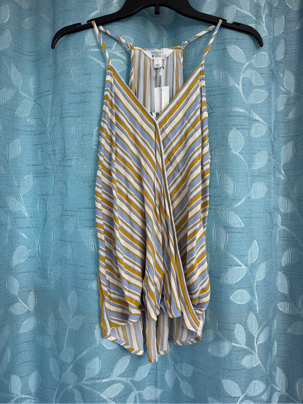 Market & Spruce Striped V-Neck Spaghetti Strap Tank in Mustard and Light Blue